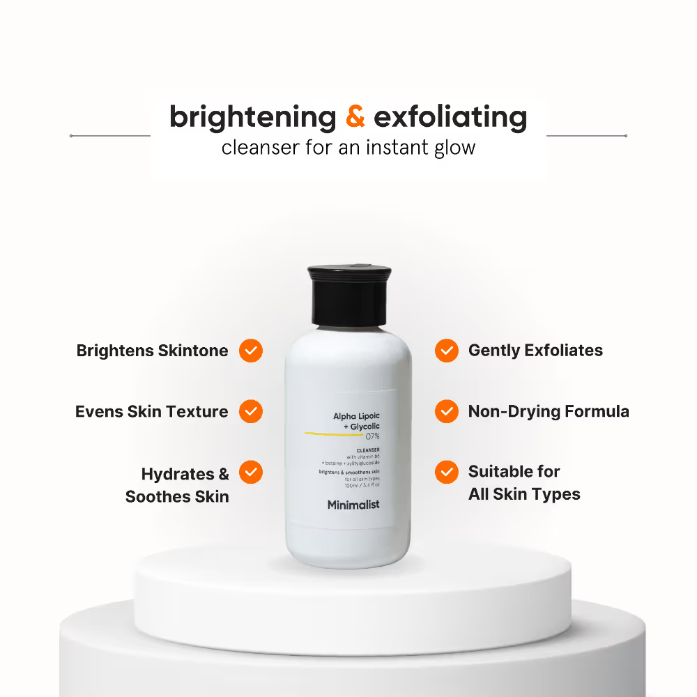 Minimalist 7% ALA & AHA Brightening Face Wash With Vitamin B5 & Glycolic acid For Glowing Skin