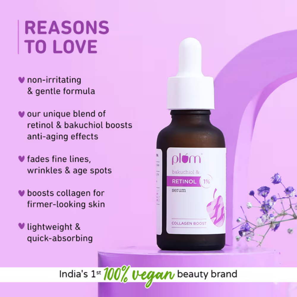 Plum 1% Retinol Face Serum With Bakuchiol- Boosts Collagen- Reduces Fine Lines & Wrinkles