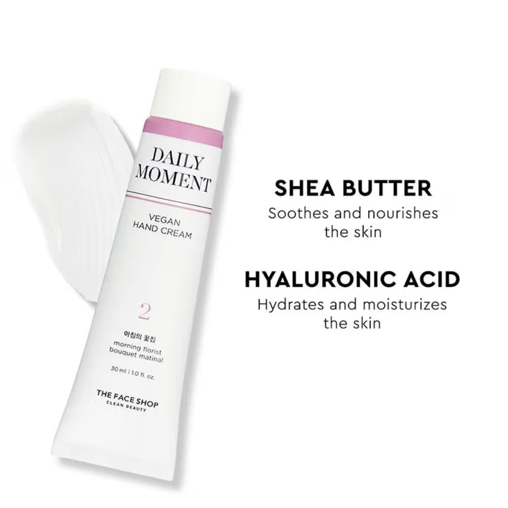 The Face Shop Non-Greasy Korean Vegan Hand Cream - Morning Florist With Hyaluronic Acid