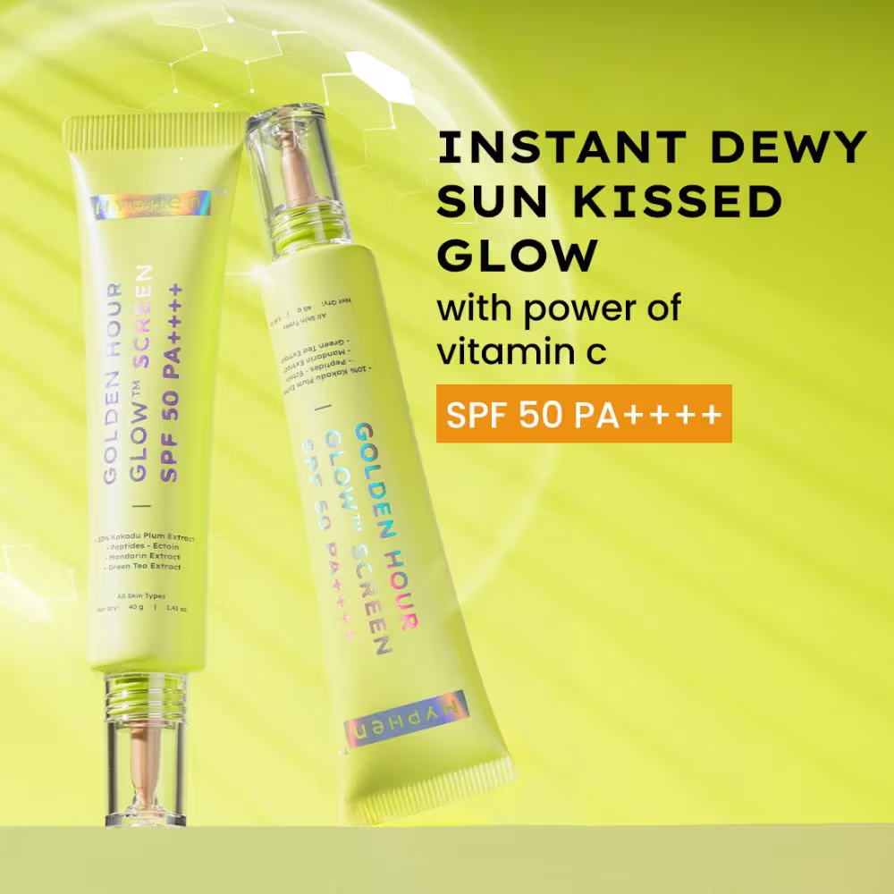 Hyphen Golden Hour Glow Sunscreen SPF 50 PA++++ for Dewy & Bright Skin High UVA/B Protection