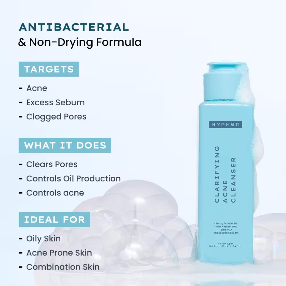 Hyphen Clarifying Acne Cleanser With 2% Salicylic Acid, Anti-Acne Face Wash For Oil Control