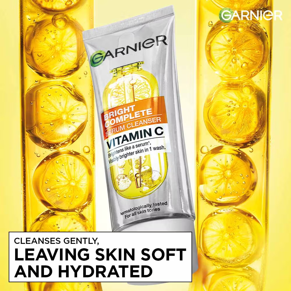 Garnier Vitamin C+ Serum Face Wash Brightening & Tan Removal Gentle Cleanser For All Skin Types