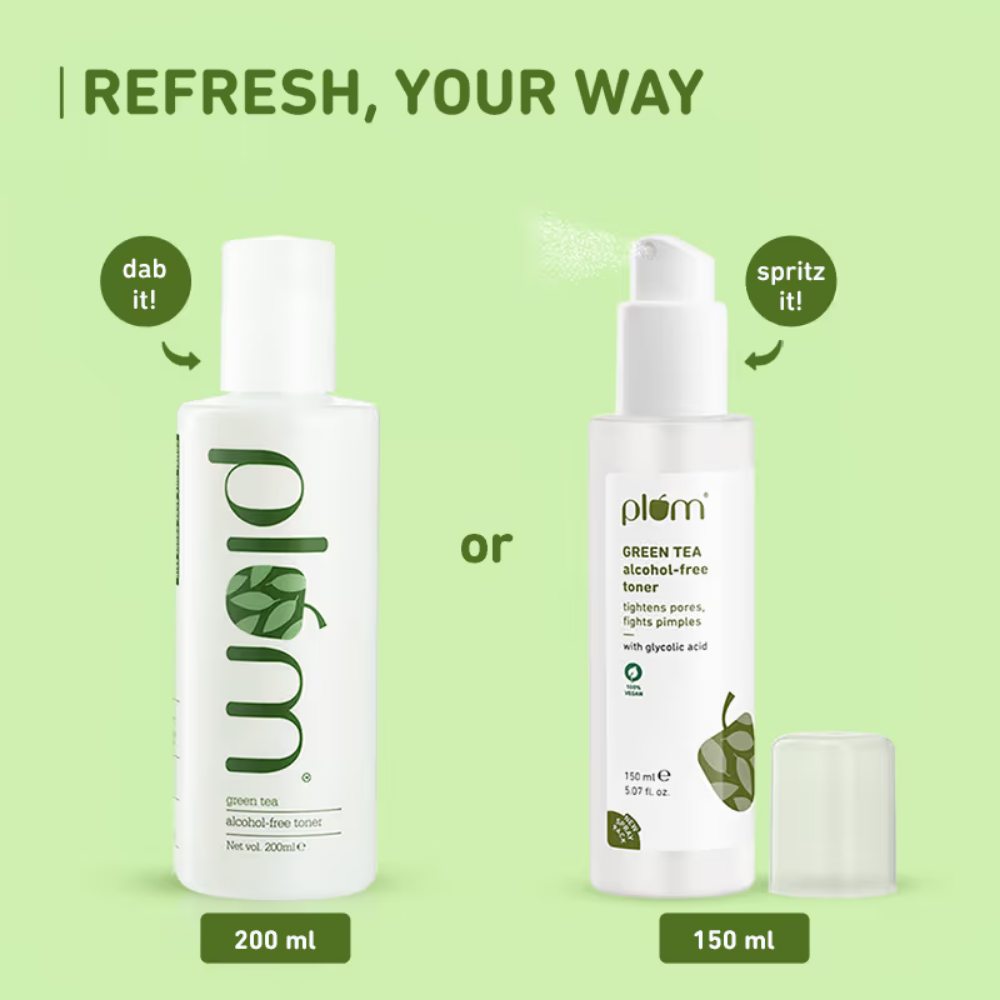 Plum Green Tea Toner with Glycolic Acid - Tightens Pores, Fights Pimples & Controls