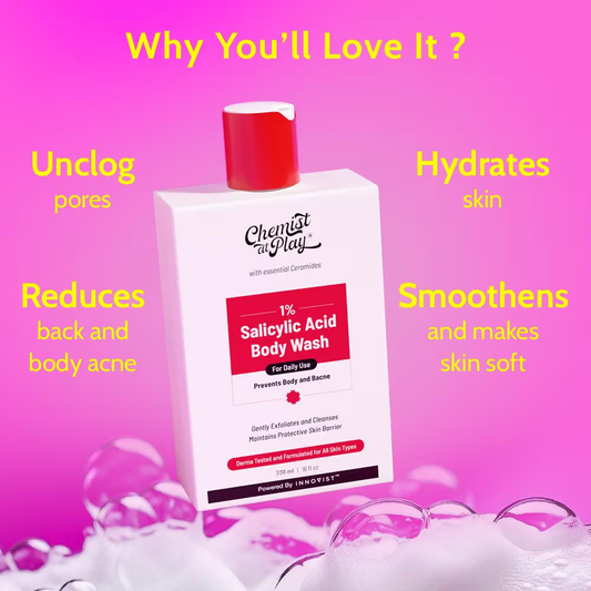 Chemist At Play 1% Salicylic Acid Acne Body Wash Shower Gel for Acne Control For Women & Men