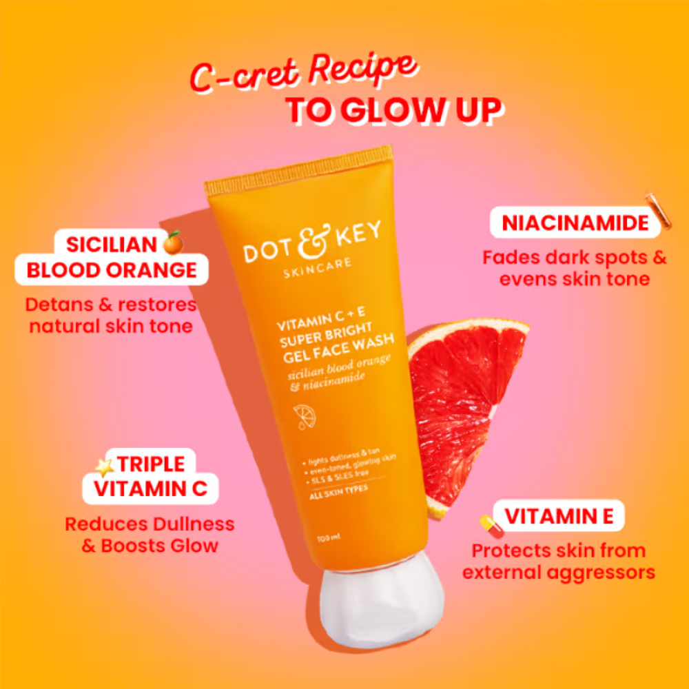 Dot & Key Vitamin C+E Super Bright Gel Face Wash, Sicilian Blood Orange & Niacinamide