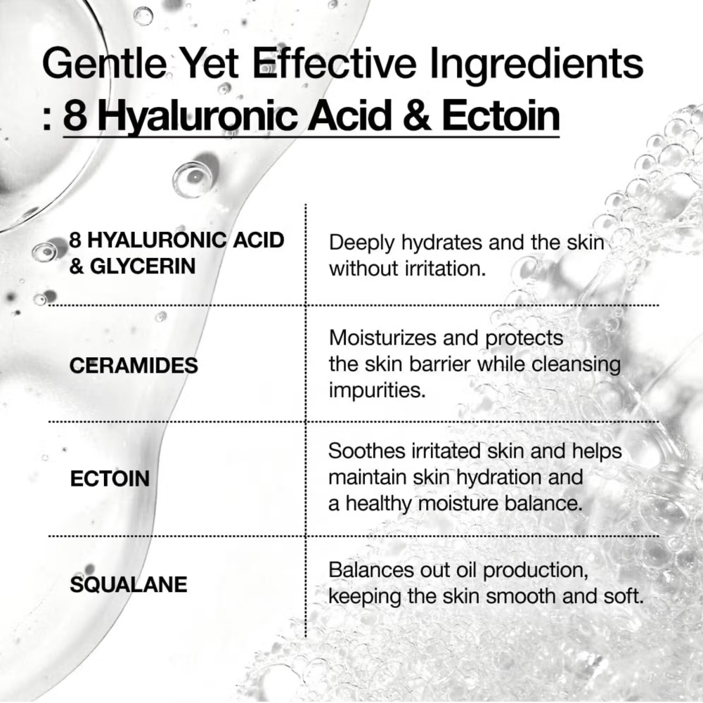 Anua 8 Hyaluronic Acid Moisturizing Gentle Gel Cleanser with Ceramides For Soft Skin, pH Balanced