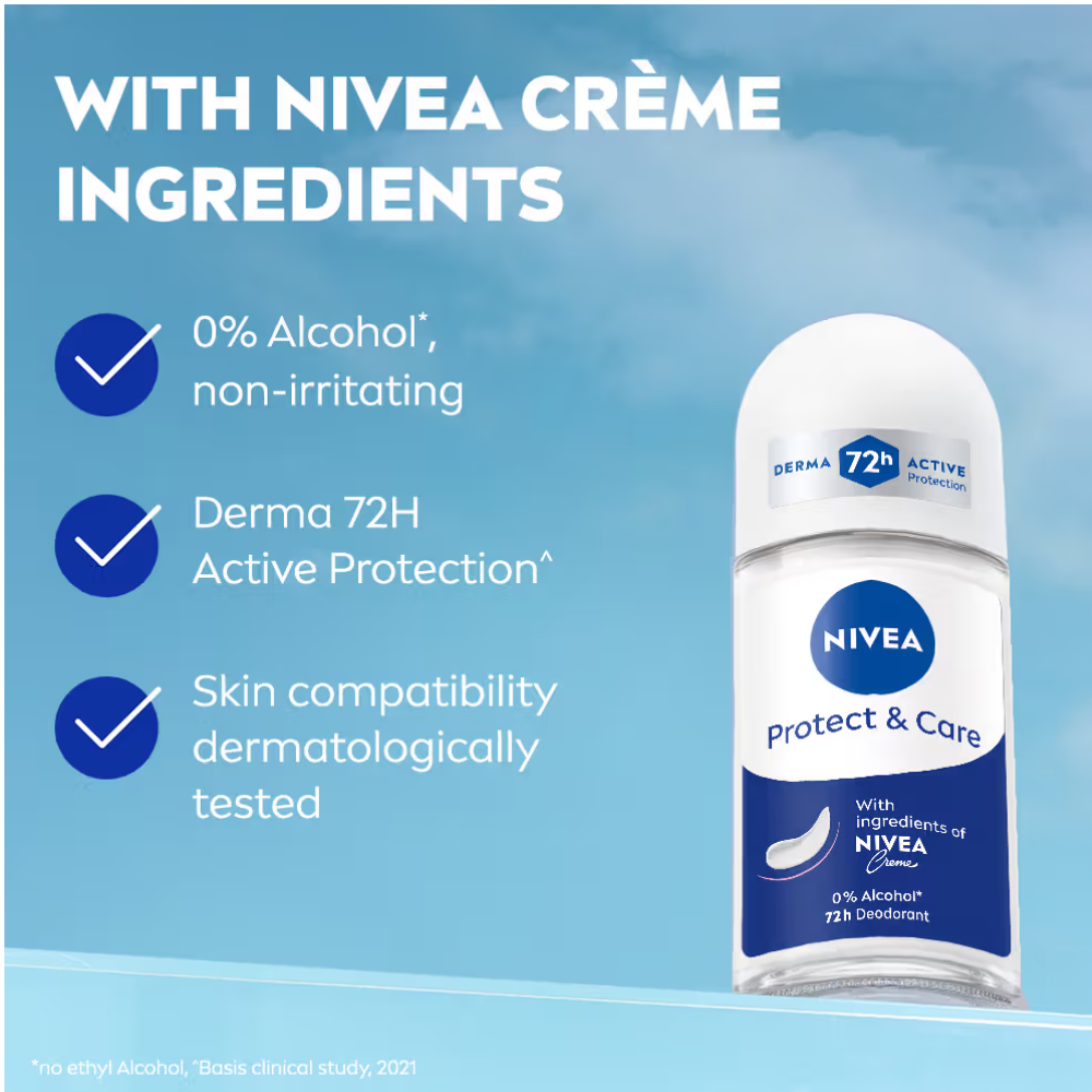 NIVEA Women Deodorant Roll On Protect & Care Non-Irritating & 72H Protection