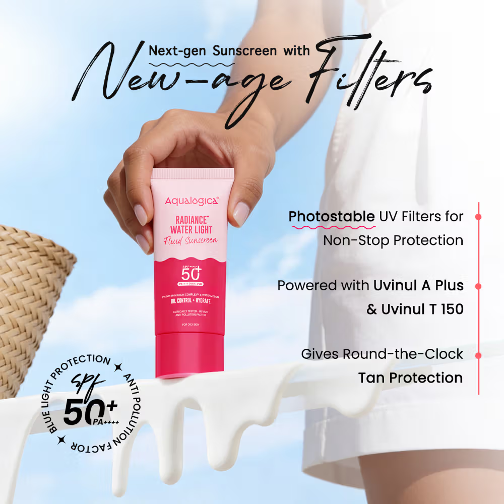 Aqualogica Radiance Fluid Sunscreen SPF50+ PA++++ with Niacinamide & Watermelon For Oily Skin