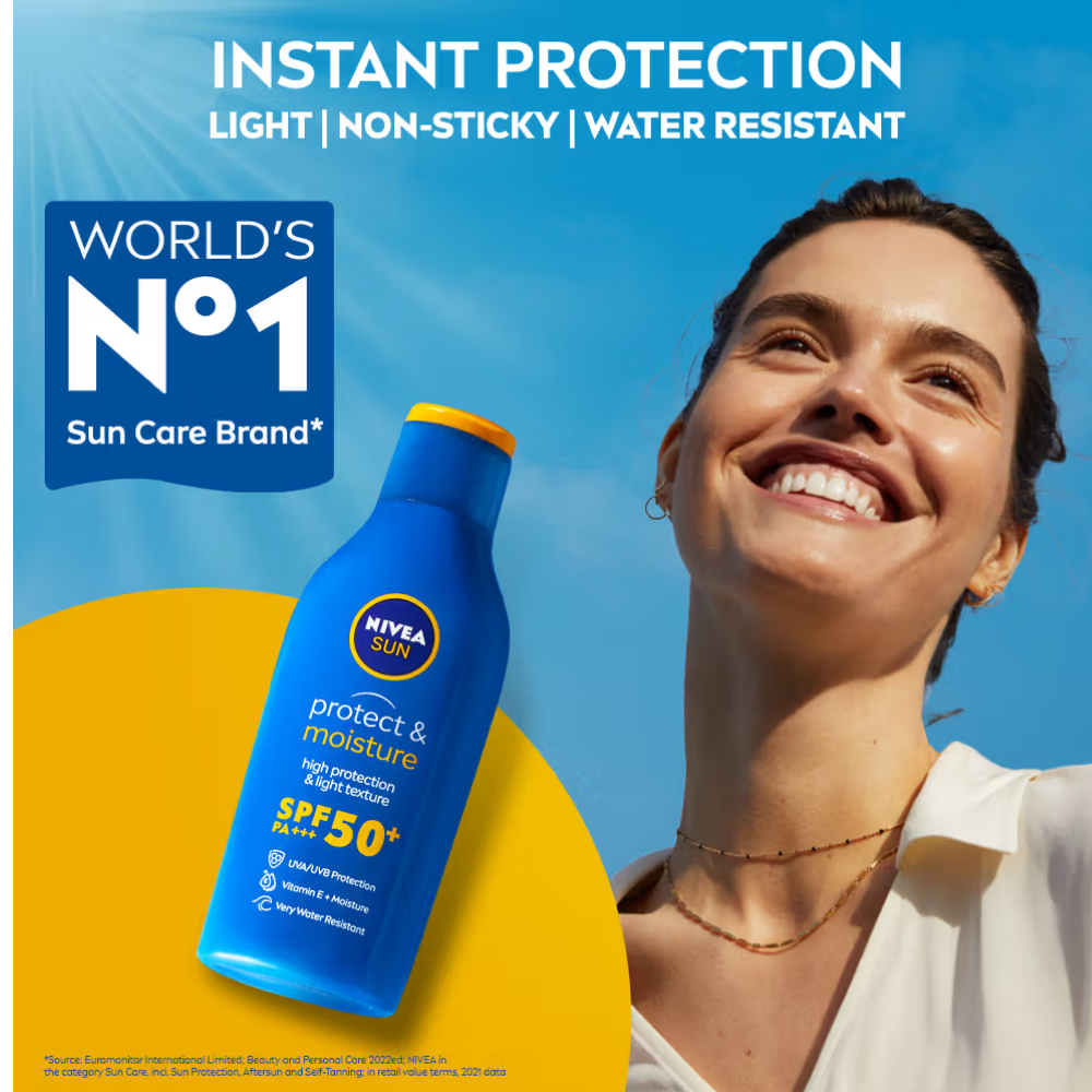 NIVEA SPF 50+ PA+++ Protect & Moisture Sunscreen-No White Cast, With Vitamin C & Hyaluron