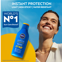 NIVEA SPF 50+ PA+++ Protect & Moisture Sunscreen-No White Cast, With Vitamin C & Hyaluron