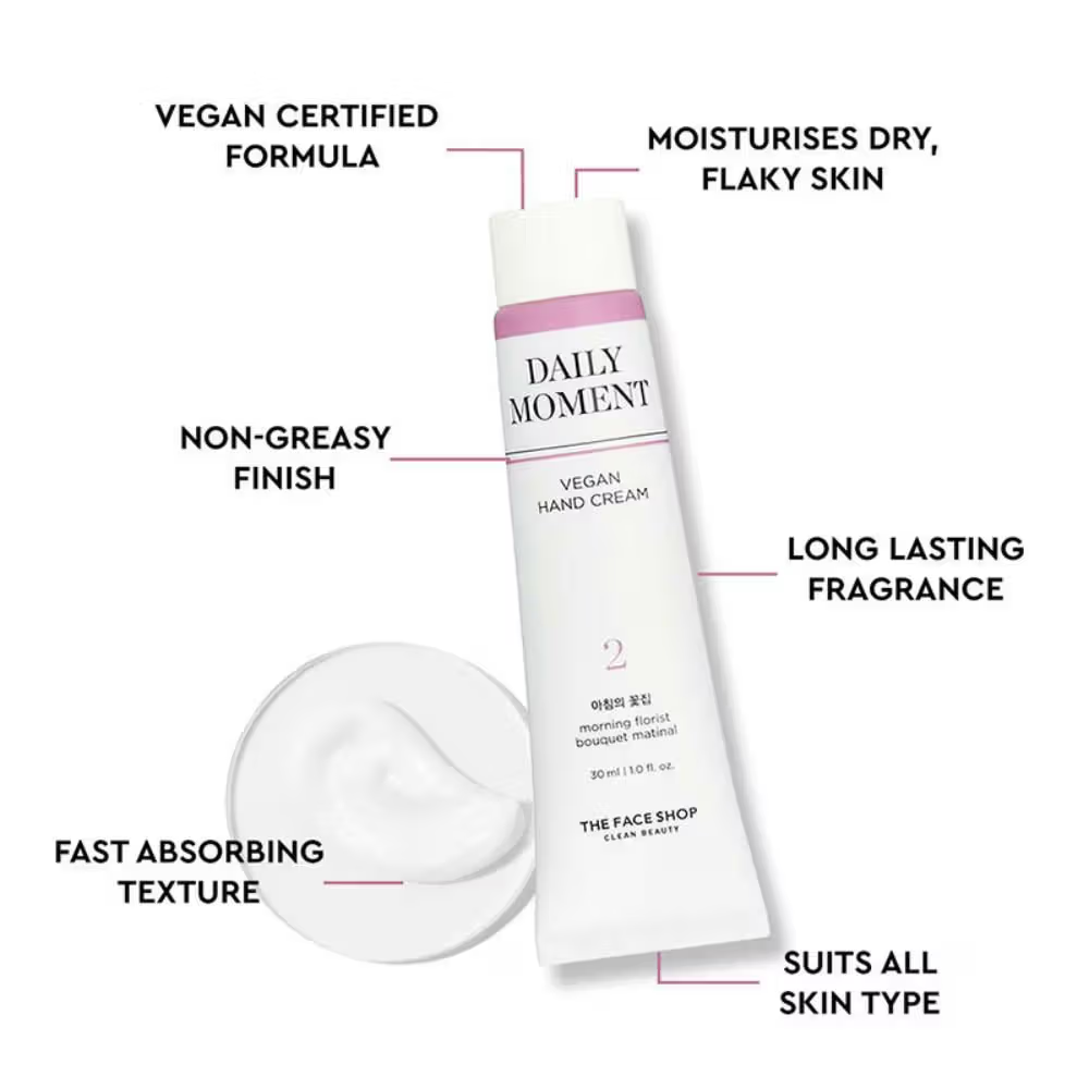 The Face Shop Non-Greasy Korean Vegan Hand Cream - Morning Florist With Hyaluronic Acid