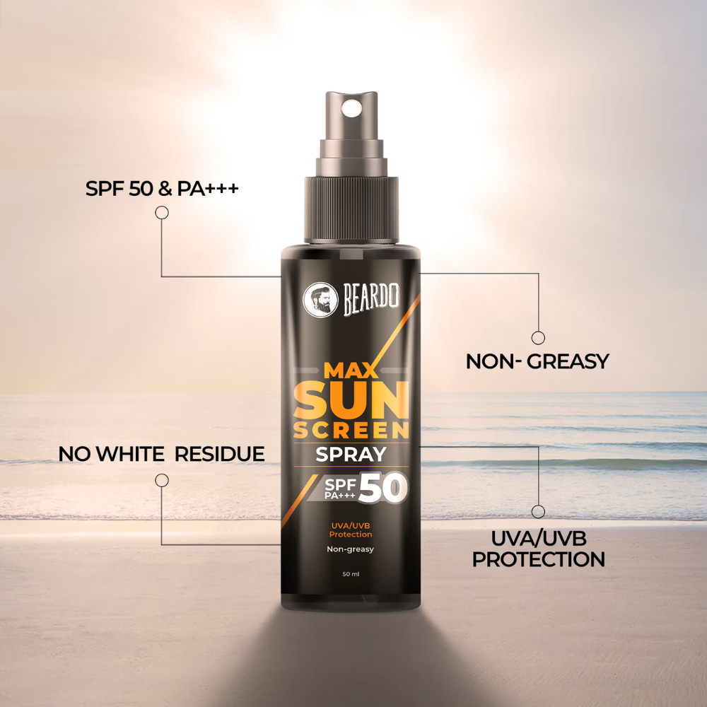 Beardo Max Sunscreen Spray SPF-50 P+++ for Indian men,,Non-greasy Sunscreen Spray,for Oily Skin
