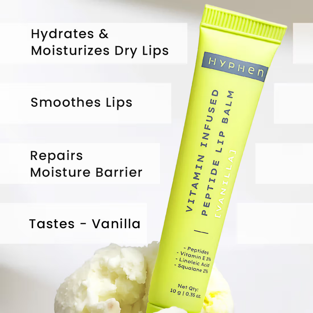 Hyphen Vitamin Infused Peptide Lip Balm - Vanilla For Dry & Chapped Lips, Hydrates & Moisturizes