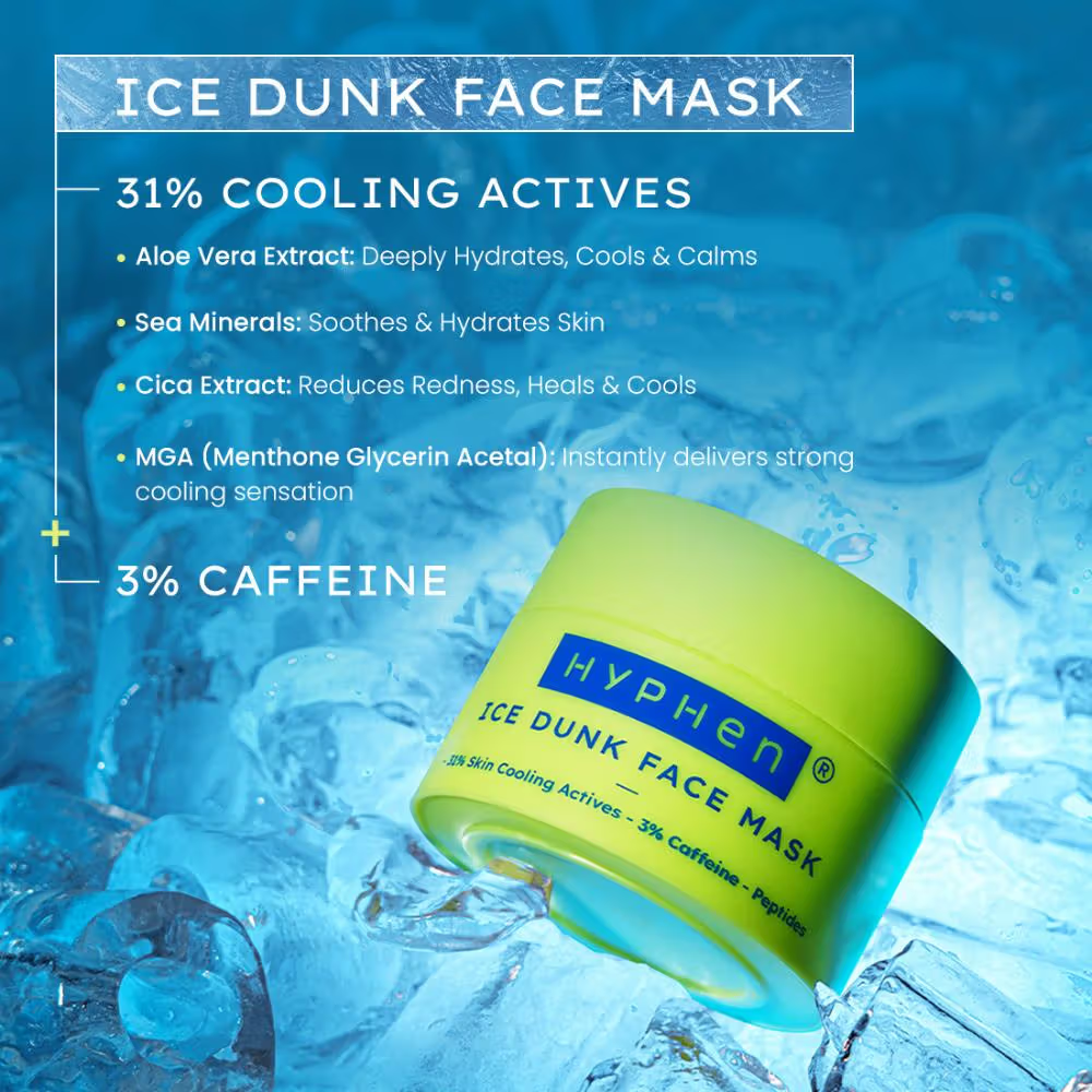 Hyphen Ice Dunk Cooling Face Mask - 31% Cooling Actives, 3% Caffeine - Instant Depuff