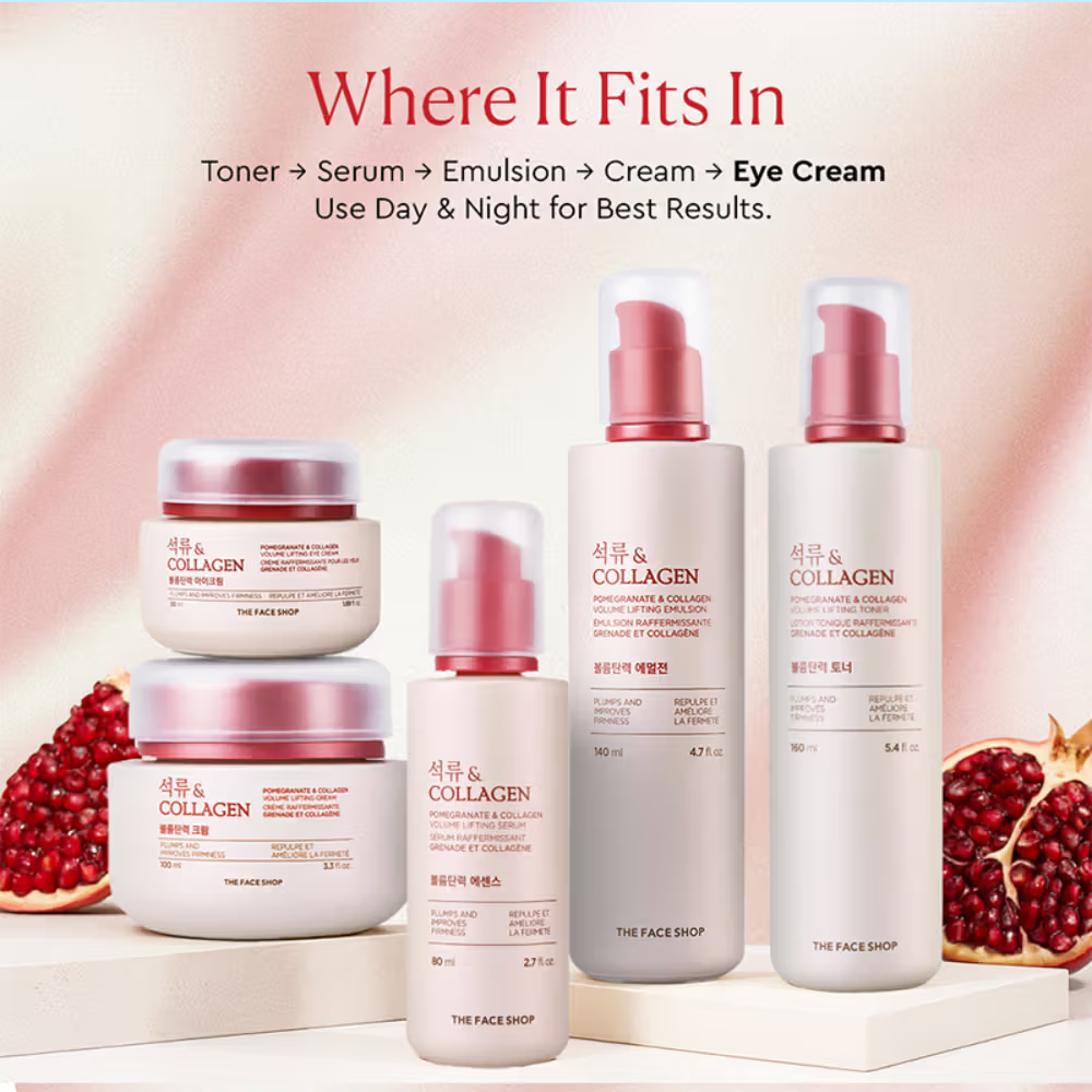 The Face Shop Collagen & Pomegranate Korean Under Eye Cream for Dark Circles & Wrinkles
