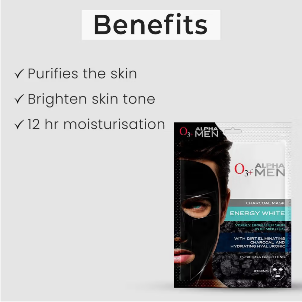 O3+ Alpha Men Energy White Charcoal Face Sheet Mask
