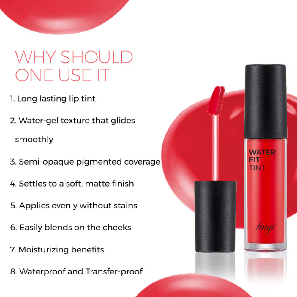 The Face Shop Water Fit Lip Tint - Rose Pink, Waterproof & Long Lasting Lip & Cheek Tint