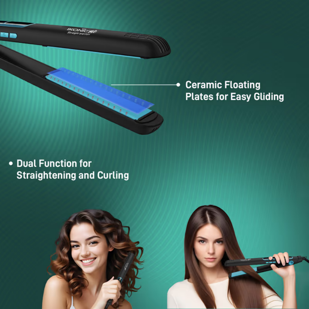 Ikonic Me 2 In 1 Straight And Curl Slim - Black & Teal