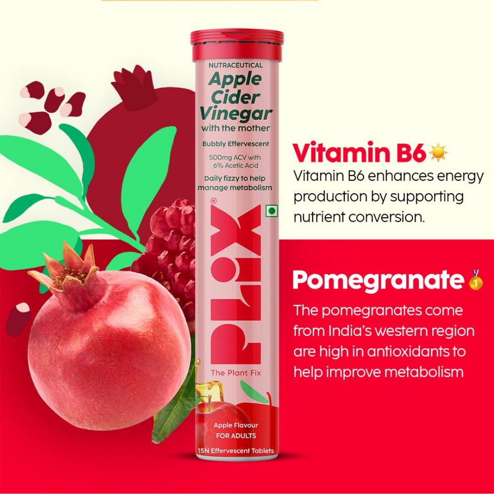 Plix Apple Cider Vinegar Effervescent Tablet (Apple) (15 Tablets)