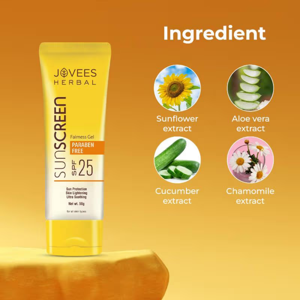 Jovees Herbal Sunscreen Fairness Gel SPF 25 With Aloe Vera For All Skin Types
