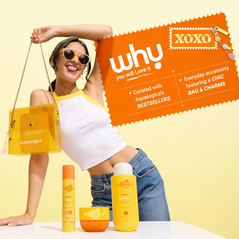 Aqualogica Born To Glow Kit - Body wash , hydra gel & sunscreen with sling bag & charms