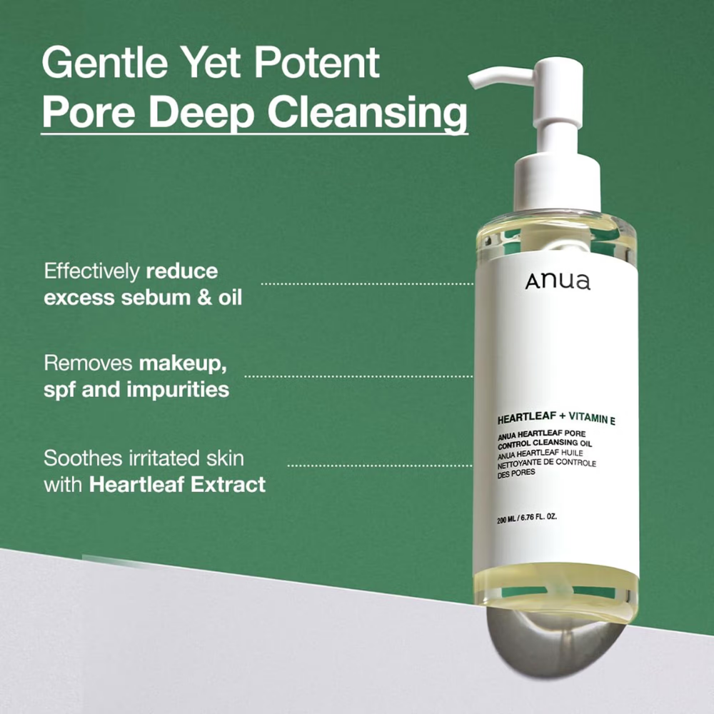 Anua Heartleaf Pore Control Cleansing Oil Removes Makeup, Excess Sebum, Blackheads & Clogged Pores