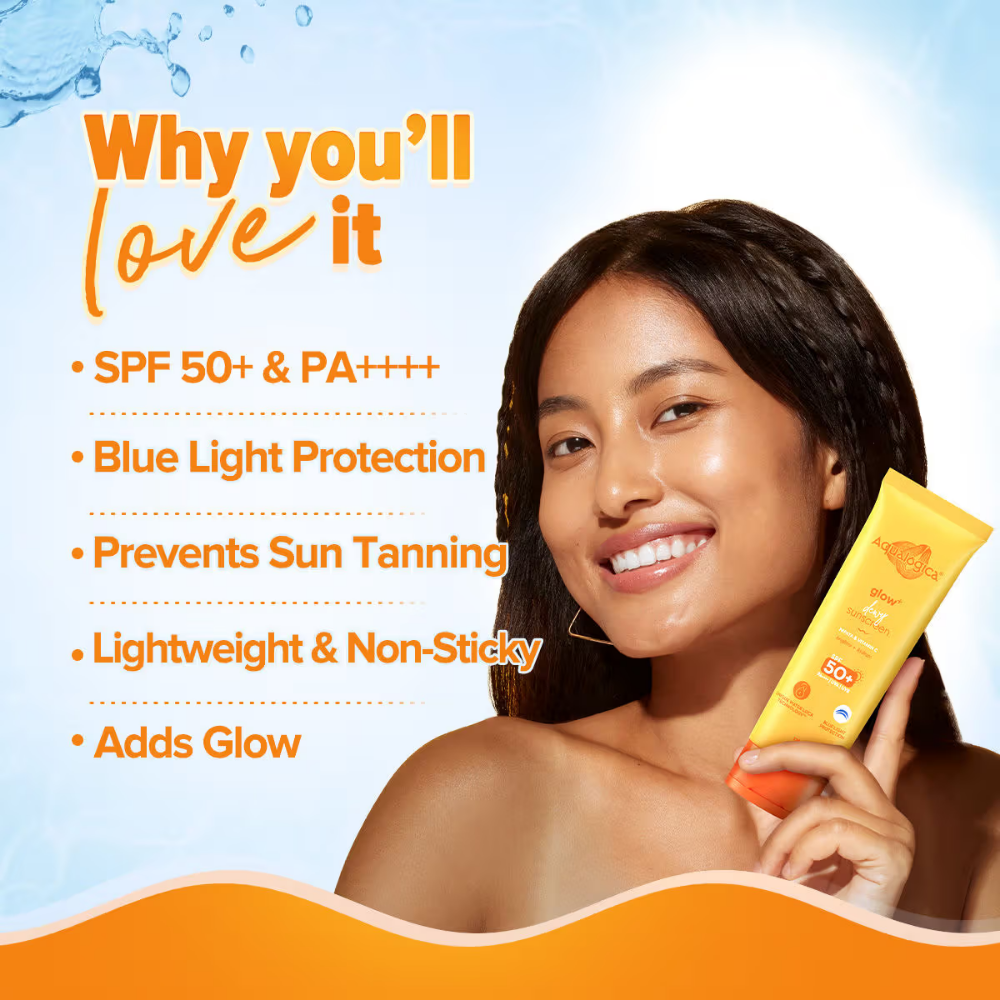 Aqualogica Glow+ Dewy Lightweigh Sunscreen Gel SPF 50+ PA++++ with Papaya & Vitamin C
