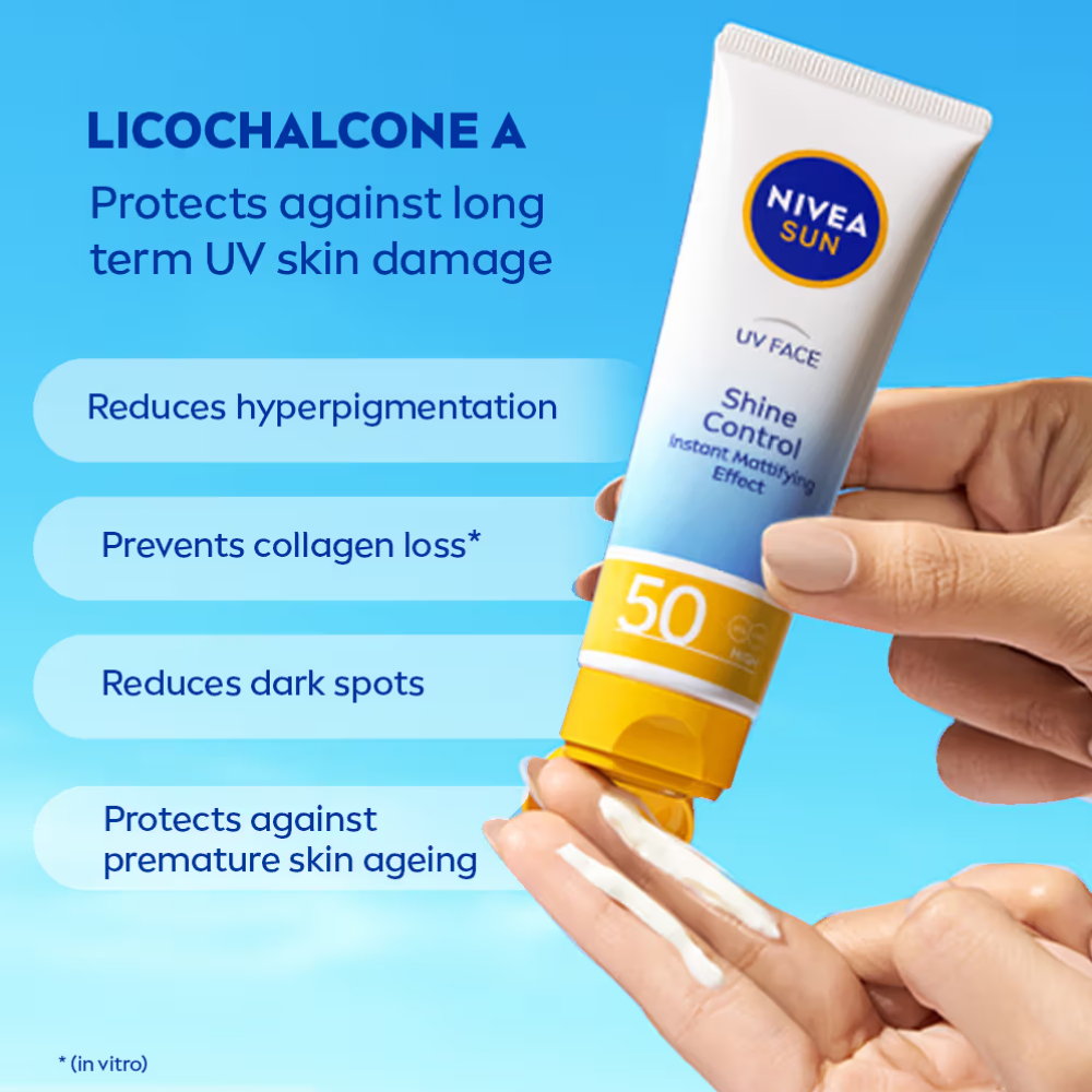 NIVEA Sun Shine Control SPF 50 Sunscreen Ultra Matte, No White Cast, Instant UV Protection