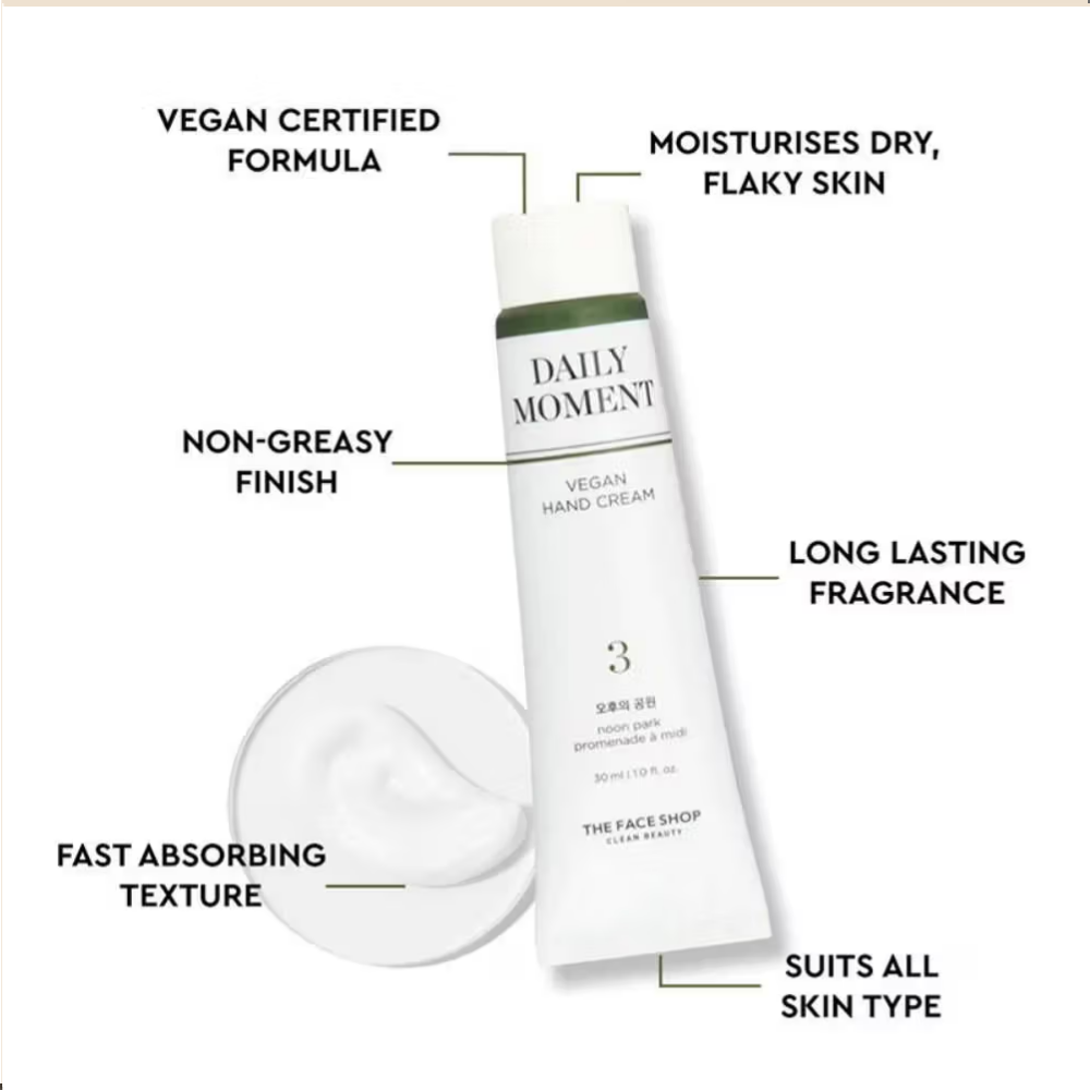 The Face Shop Non-Greasy Korean Vegan Hand Cream - Noon Park With Hyaluronic Acid