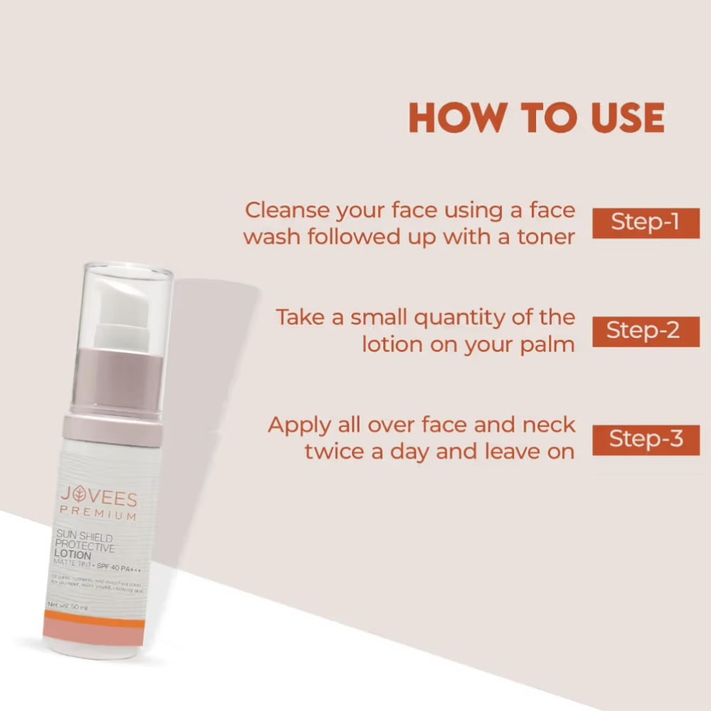 Jovees Premium Sun Shield Protective Lotion Spf 40 Matte Tint Lightweight And Oil Free