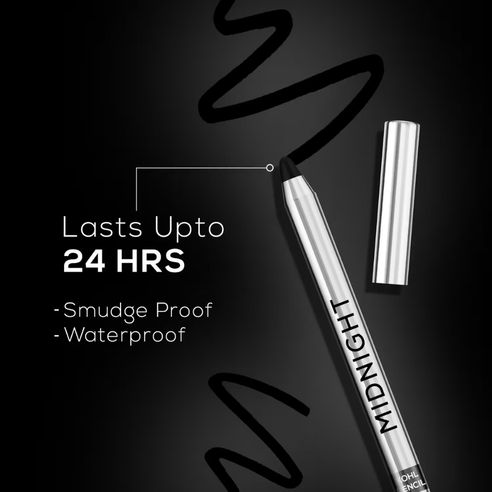RENEE Midnight Kohl Kajal With Sharpener,Waterproof,Smudge-Proof & Lasts Up To 24 Hours- Black