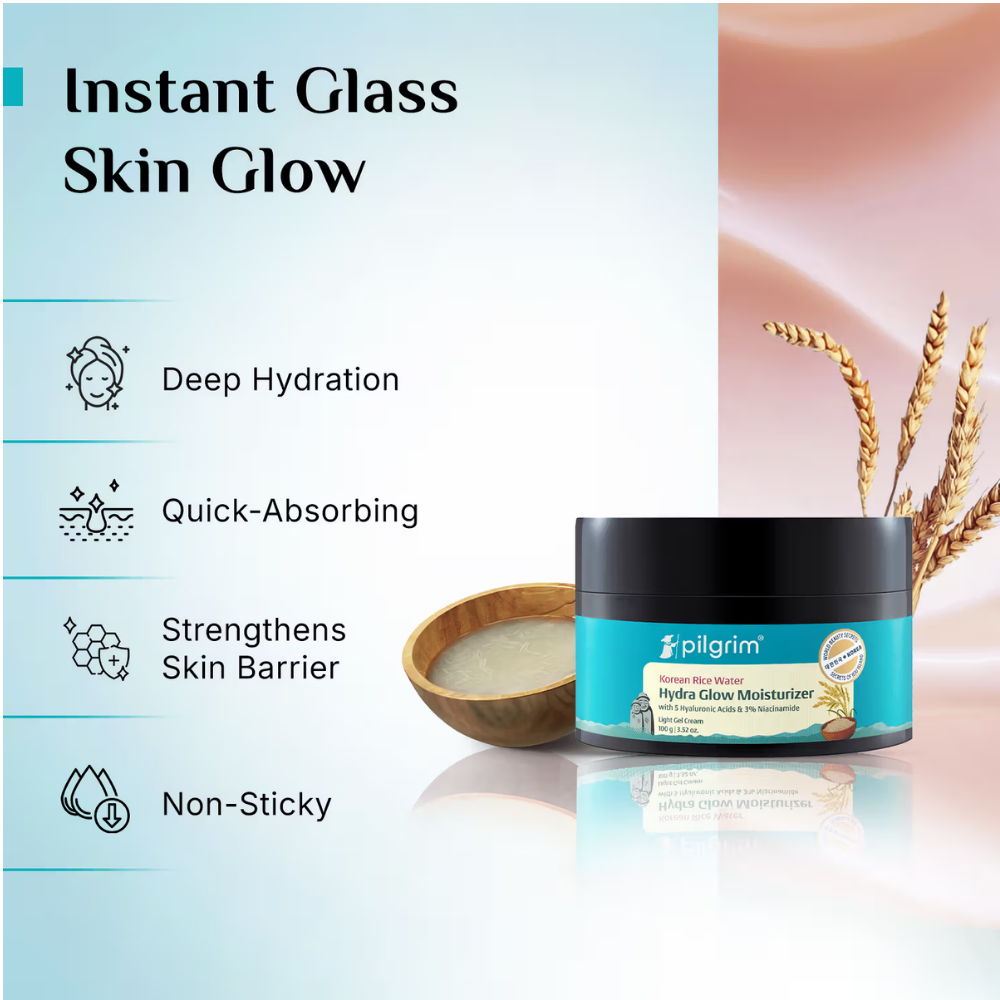 Pilgrim Korean Rice Water Hydra Glow Light Gel Moisturizer for 5x Hydration & Korean Glass Skin Glow