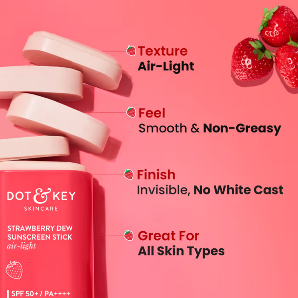 Dot & Key Strawberry Dew Sunscreen Stick In-Vivo Tested SPF 50+ PA++++, Makeup Friendly