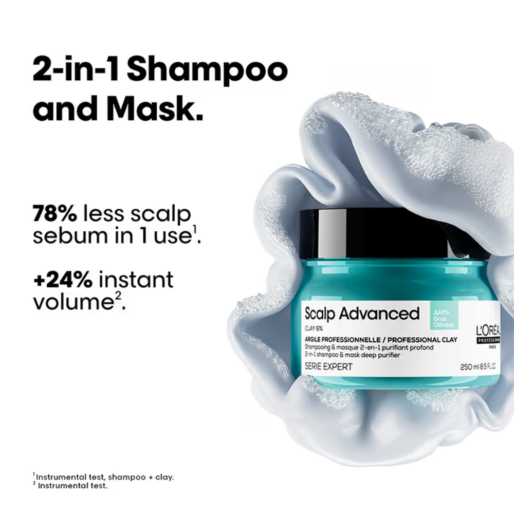 L'Oreal Professionnel Scalp Advanced Anti-Dandruff Shampoo+ Anti-Oiliness 2-In-1 Deep Purifier Clay