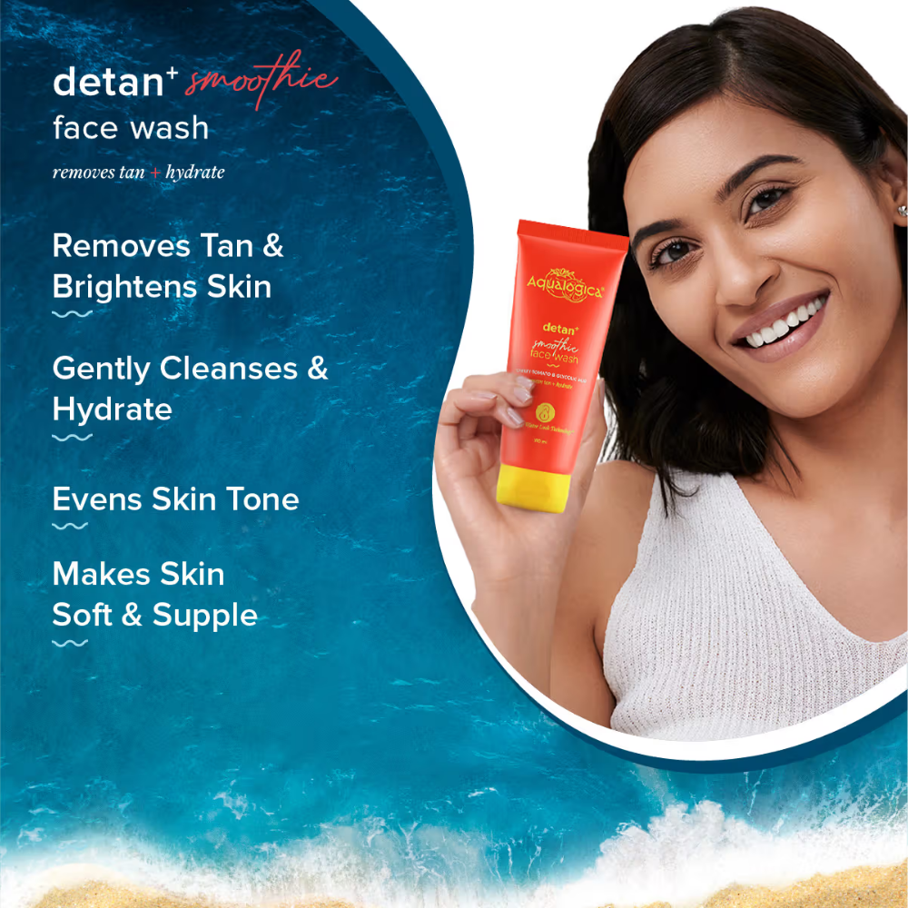 Aqualogica Detan+ Smoothie Face Wash with Glycolic Acid & Cherry Tomato for Tan removal