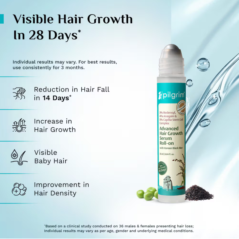 Pilgrim 3% Redensyl & 4% Anagain Advance Hair Growth Serum Roll-On With Rosemary & Korean Black Rice
