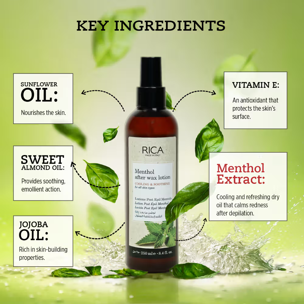 Rica Menthol After Wax Lotion For All Skin Type With Sun Flower Oil, Jojoba Oil & Vitamin E