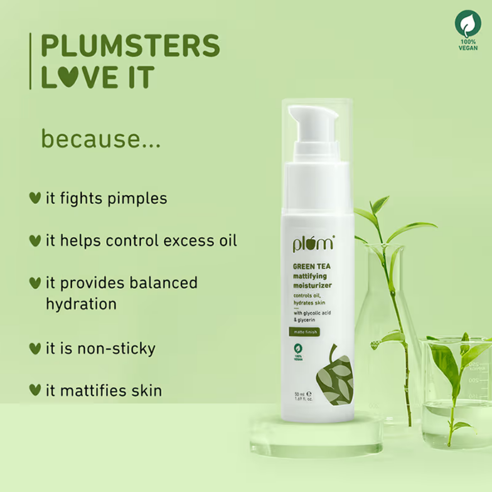 Plum Green Tea Mattifying Moisturizer With Glycolic Acid & Glycerin For matte finish controls oil,hydrates skin