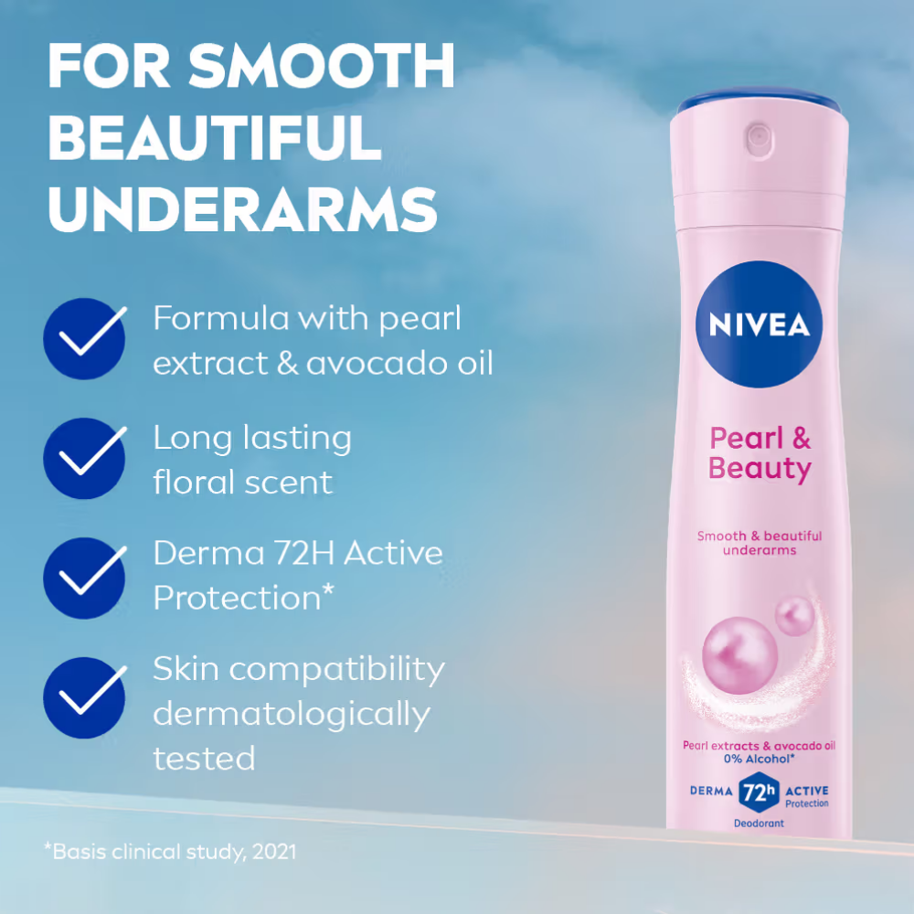 NIVEA Deo Pearl & Beauty Extracts & 0% Alcohol, For Smooth Underarms, 48H Freshness and Odour Protection