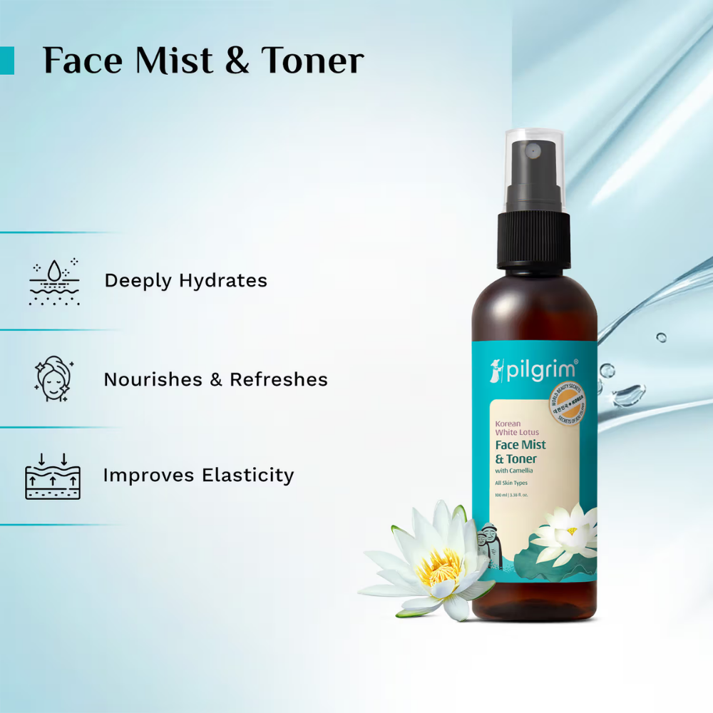 Pilgrim White Lotus Face Mist & Toner With Camellia & Witch Hazel - Refreshes & Tightens Pores