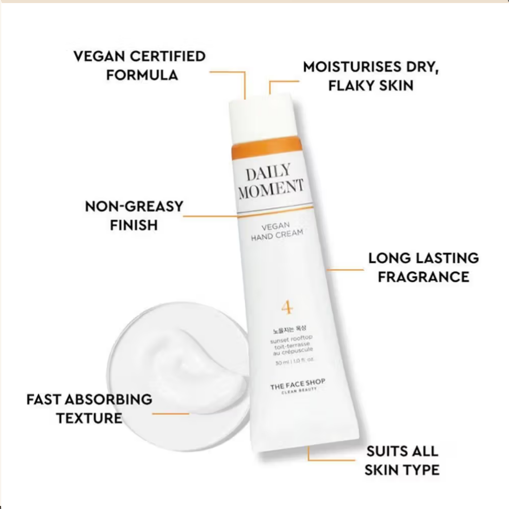 The Face Shop Non-Greasy Korean Vegan Hand Cream - Sunset Rooftop With Hyaluronic Acid