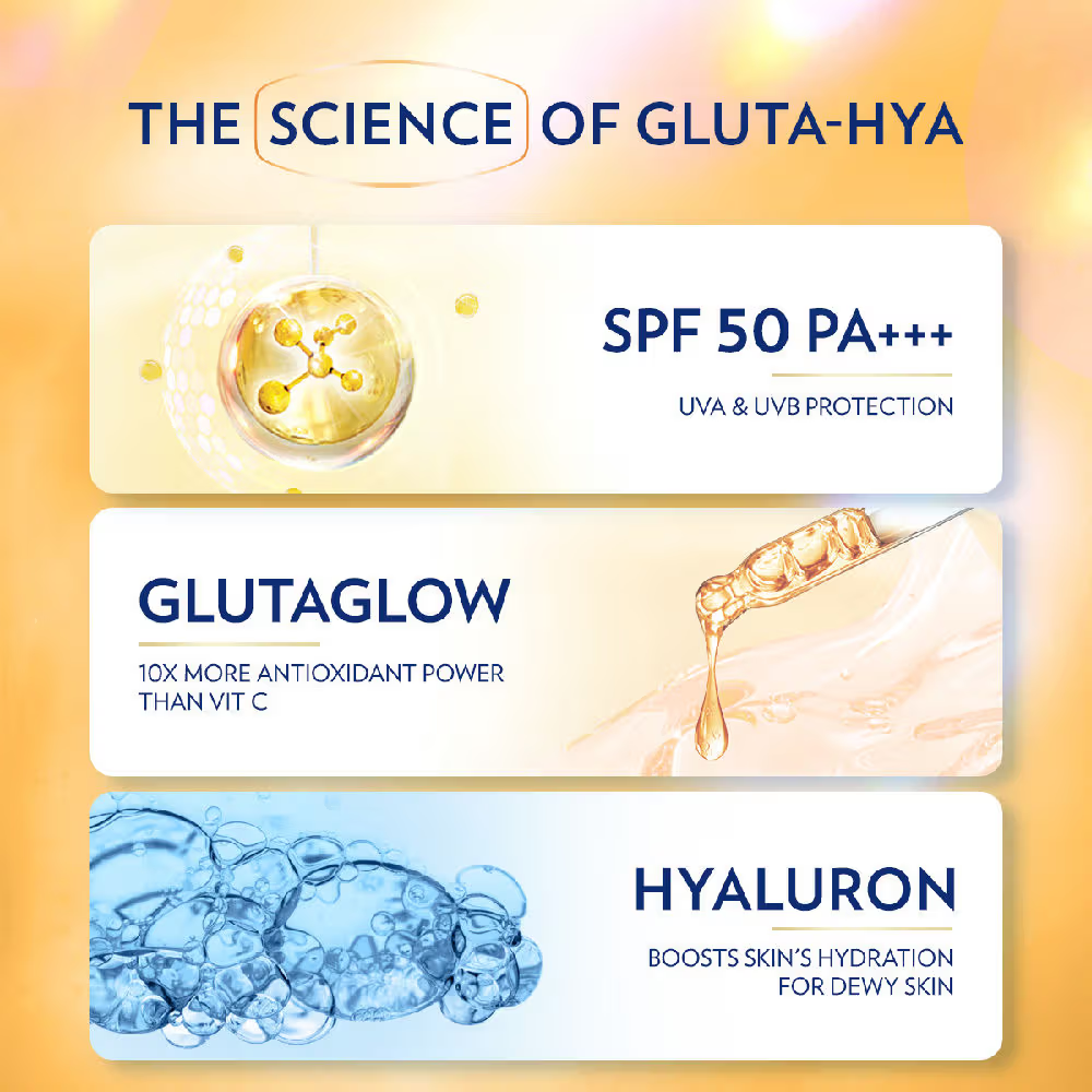 Vaseline Gluta Hya Antioxidant SPF 50 PA+++ Sunscreen + Gluta-Hya Dewy Radiance Lotion Bright Combo