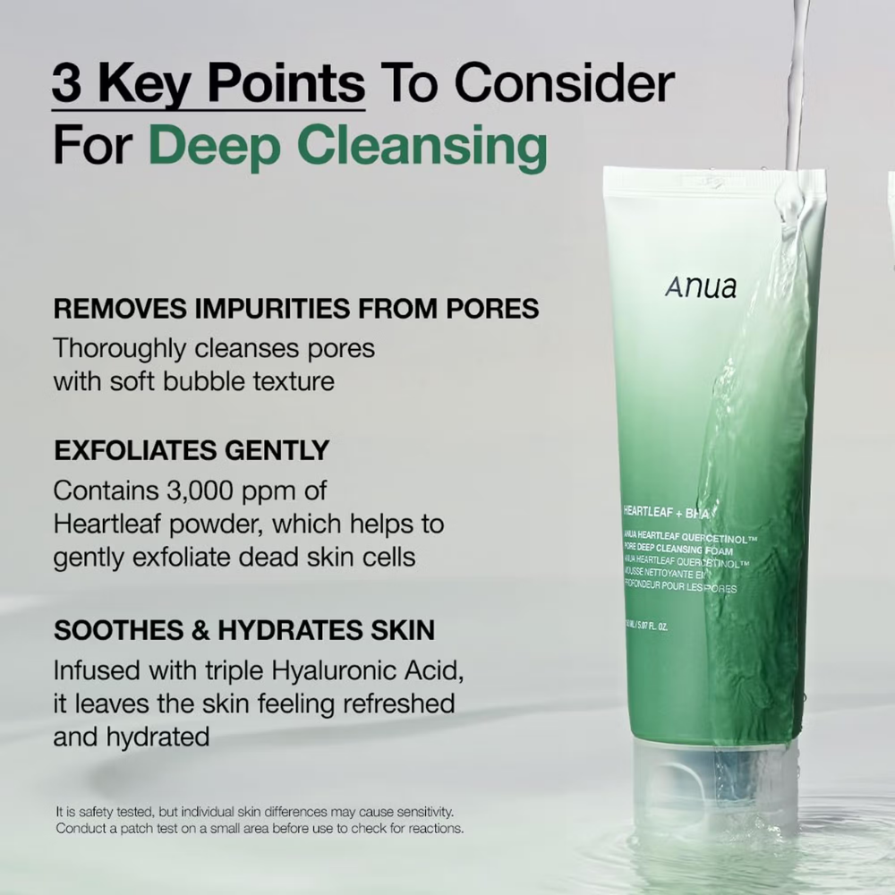 Anua Heartleaf Quercetinol Pore Deep Cleansing Foam with 0.5% BHA For Gentle Exfoliation