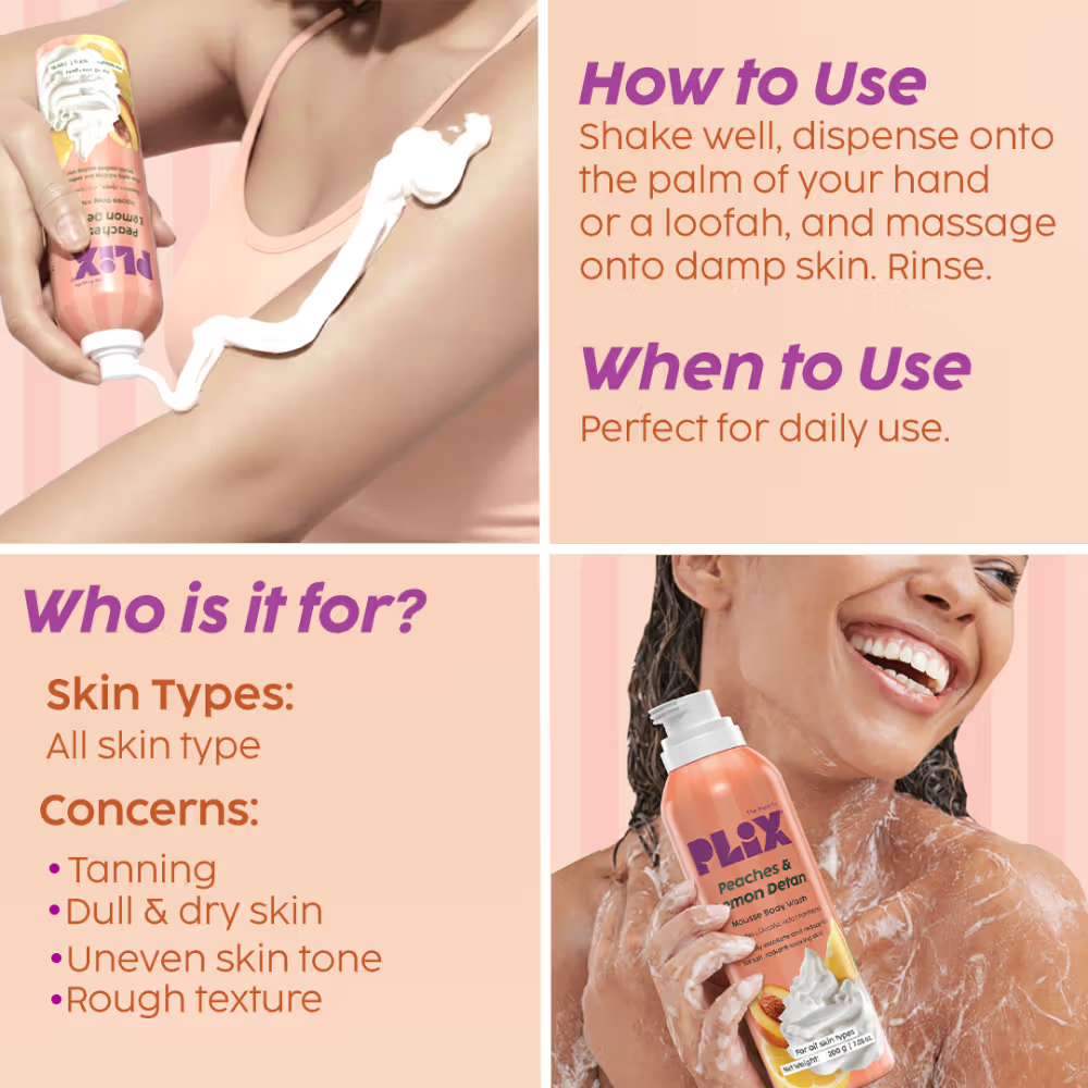 Plix Peaches & Lemon De-Tan Mousse Body Wash