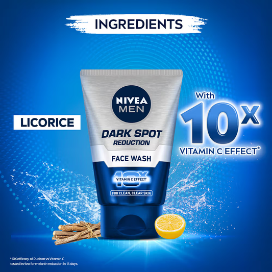 NIVEA MEN Face Wash, Dark Spot Reduction, for Clean & Clear Skin with 10x Vitamin C Effect