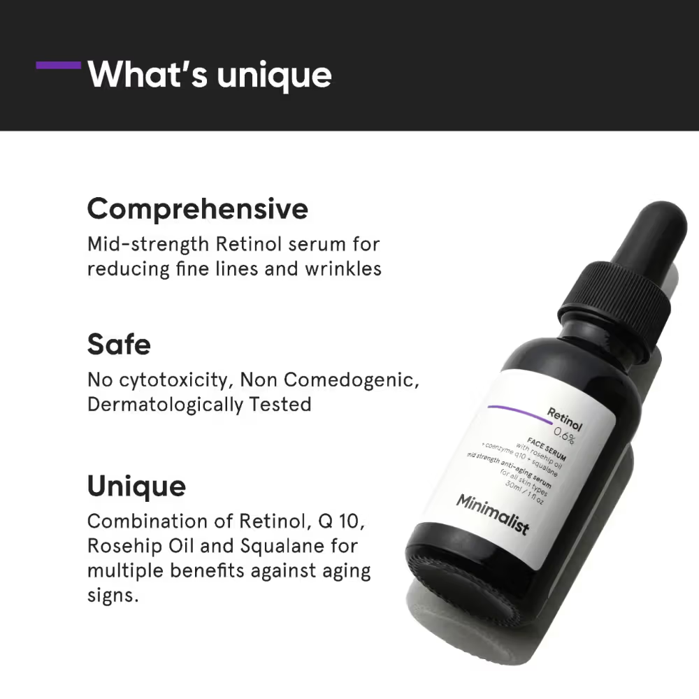 Minimalist Retinol 0.6% Anti Aging Mid-Strength Formula For Fine Lines & Wrinkles