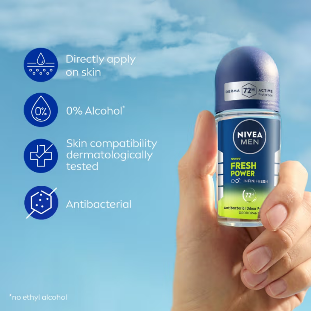 NIVEA MEN Deodorant Roll On- Fresh Power- 72h Long lasting Freshness with Fresh Musk Scent