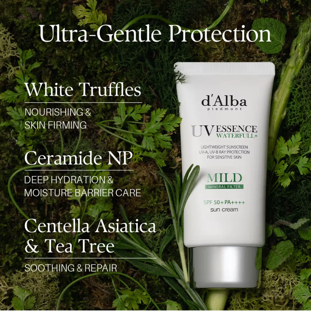 d'Alba piedmont Waterfull Mild Sun Cream, Vegan, SPF 50+ PA++++, Sensitive Skin