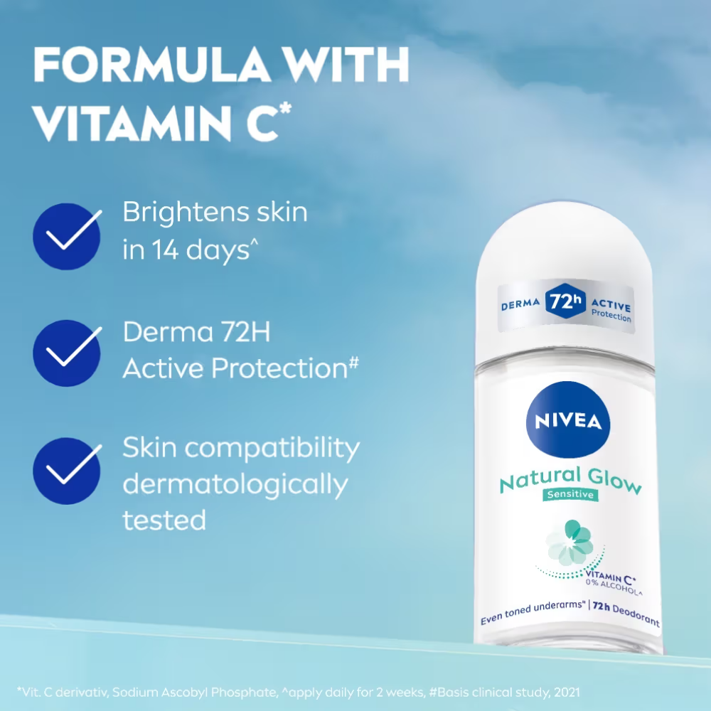 NIVEA Natural Glow Sensitive 72H Deodorant Roll