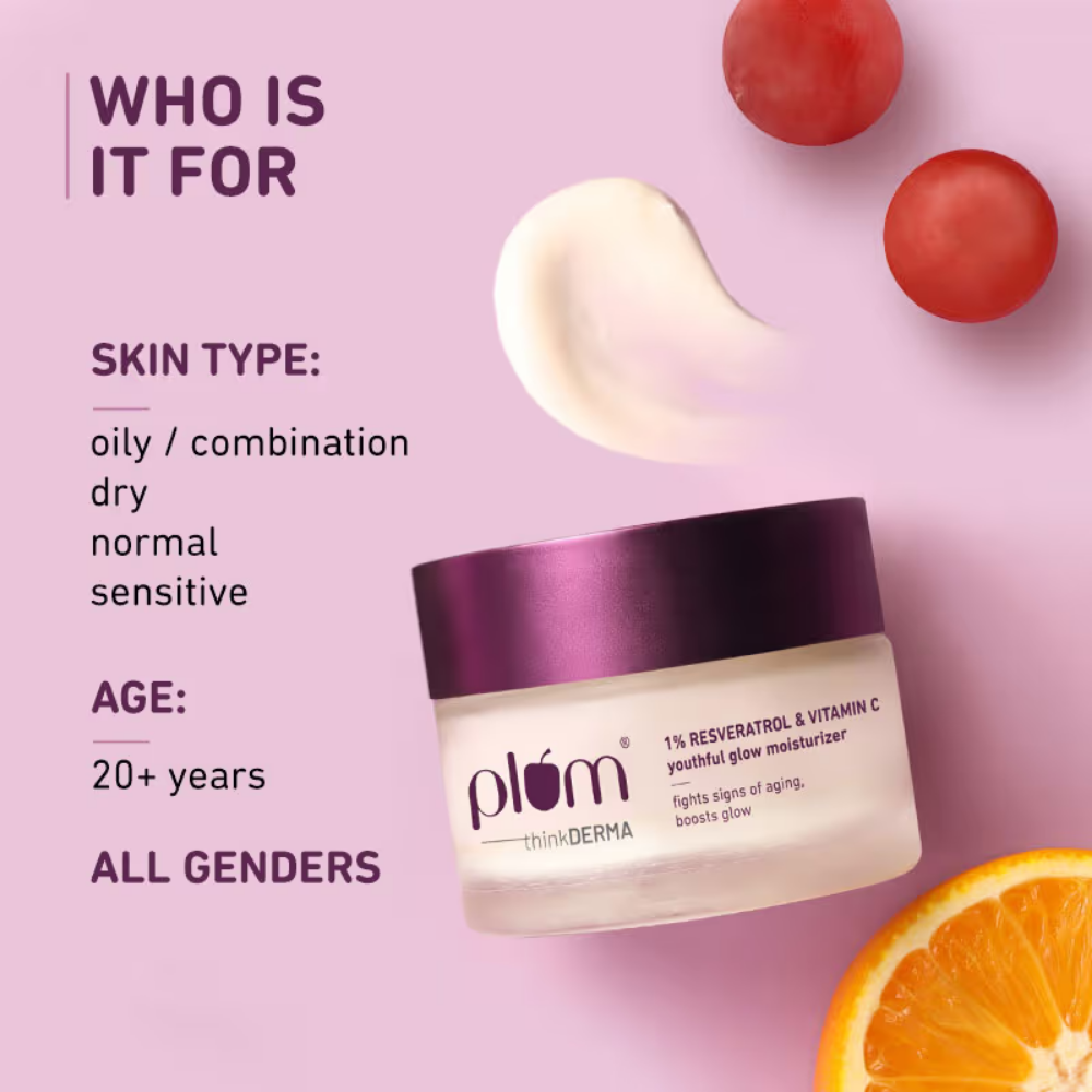 Plum 1% Resveratrol & Vitamin C Youthful Glow Moisturizer For Glowing Skin